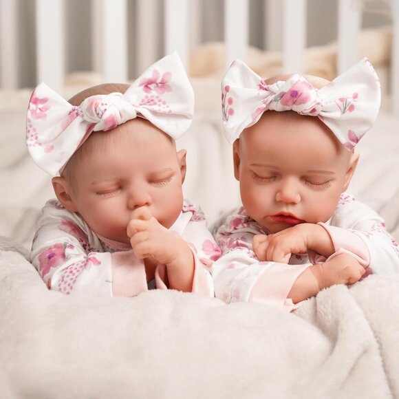 Lifelike Reborn Baby Dolls Twins 17 inch Soft Vinyl Boy & Girl Sleeping Doll New - Picture 4 of 8